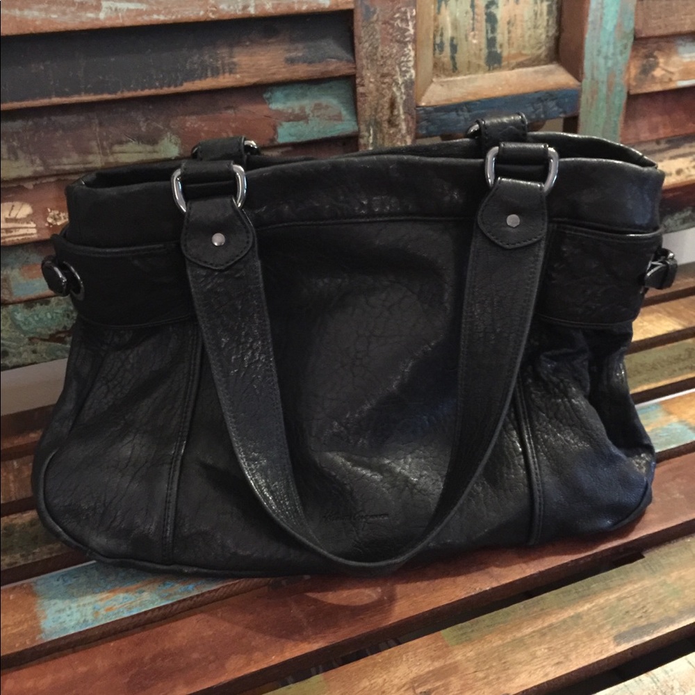 Large Black Leather Handbag/Tote